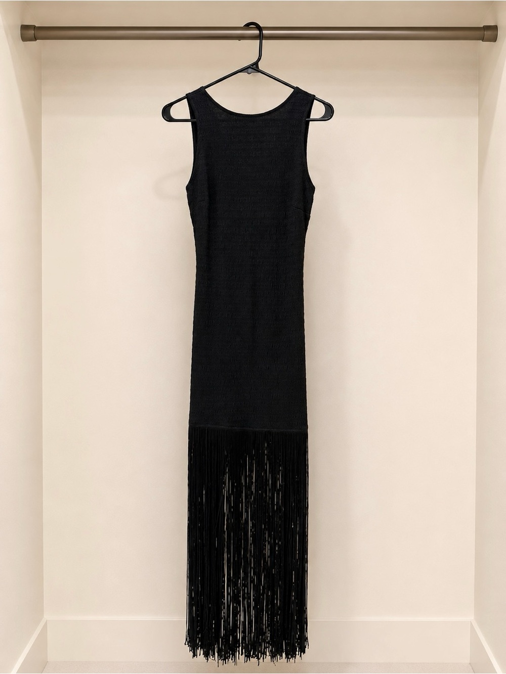 Sleeveless Black Fringe Maxi Dress